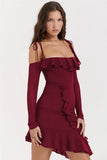 Long Sleeve Off-shoulder Ruffle Mini Dress-Outfit