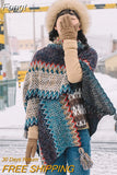 Boho Cloaks Capes Top Red Women Autumn Winter Floral Knitted Poncho Capes Tassels Chic Cloak Poncho