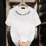 Fongt Cotton Without Gender Short-Sleeved T-Shirt Men's Casual Half-Sleeved Neck Print Round Collar Top