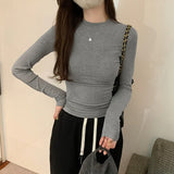 Basic Style Slim, Slim, Long-Sleeved T-Shirt For Women In Autumn Is A New Style With A Small Standing Collar With A Bottom.-Outfit
