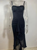 Irregular Ruffles Hem Strap Midi Dress-Outfit