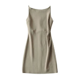 Spring New Style Spice Girl Style Shoulder Pleated Solid Color Dress Sexy Suspender Hip Skirt Woman-Outfit