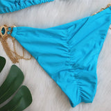 Fongt New Swimsuit Crystal Diamond Swimsuit Sexy Swimsuit Solid Color Strap Metal Chain Accessories