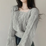 Solid Color Lantern Sleeve Square Collar Sweater-Outfit
