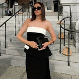 Contrast Mock Pocket Tube Top Maxi Skirt Set-Outfit