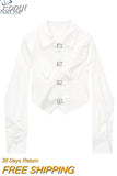 Women's White Shirt Vintage Long Sleeve Single Breasted Loose Office Ladies Female Elegant Slim All-match Blouses Chic Top