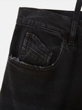 Women's Denim Pants Loose Waist Zip Hollow Out Solid Color Wide-leg Floor-length Jeans Autumn 2023 New Tide-Outfit