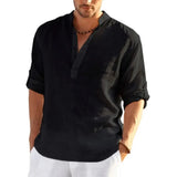 Men Casual Cotton Linen Shirt Spring Autumn Solid Color Long Sleeve Tops Blouses 2023 Daily Handsome Shirt Tops Camisa