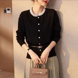 Fongt Gray Round Collar Long Sleeve Knit Cardigan Small Jacket-Outfit