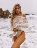 Fongt New Bikini Smock Mesh Hollow Knit Sweater Swimsuit Beach Sunscreen Shirt Female Summer-Outfit