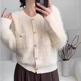 Autumn Knitted Cardigan Women's Coat Furry Sweater Red Advanced Sense Temperament Retro French Dress Tide-Outfit