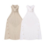 New Spring Style Hangs Neck Slim Buttons And Decorates Knitted Blouse 4566422-Outfit