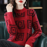 Solid Color Geometric Sweaters Korean Loose Autumn Winter Stylish Thick Warm Women's Clothing Half High Collar Jumpers-Outfit
