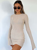 Fongt Women's New Sexy Long Sleeve Lace-Hole Sweater Dress-Outfit