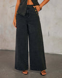 Fongt Selling New Solid Color Loose Fashion Long-Sleeved Denim Set Wide-Legged Trousers