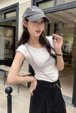 Style Simple Shoulder Short-Sleeved T-Shirt Women's Summer Thin Style Design Feeling Solid Color Full-Fitting Spicy Girls Short-Style