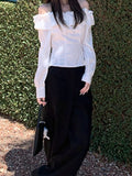 Fongt First Sight, Love The White Flower Breath Collar Shoulder Shirt Niche Gentle And Comfortable Blouse Women Spring Autumn Long-Sleeved Shirt