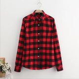 Tops And Blouses Casual Button Down Blouses Plaid Shirt Long Sleeve Female Print Cotton Tops Lady