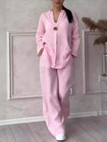 Fongt Fashion Women's Comfortable Loose Top Broad Leg Trousers Casual Cotton