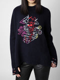 Embroidery Sweater Women 2023 Autumn Winter Round Neck Wool Fashion Pullover Casual Streetwear Sweaters Jumpers