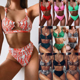 Fongt 2023 Women's Split Swimsuit Green Leopard Print Bikini New Solid Color Swimsuit-Outfit