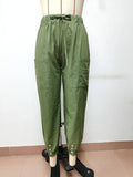 Loose High Waist Button Cotton And Linen Trousers