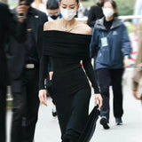 Fongt Autumn Women's Liu Wen With A Sexy Shoulder French Temperament Slim
