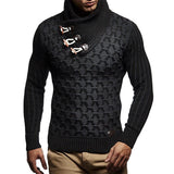Fongt Men's Autumn And Winter Wish Explosive Leather Buckle Turtleneck Knit Jumper Sweater
