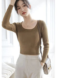 Bottomed Sweater New Style Foreign Style Autumn And Winter New Square Collar Short Style Sweater White Trim Inside Sweater-Outfit
