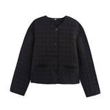 Fongt Women's Clothing 2025 Winter Round-Neck Long-Sleeved Single-Row Buckle-Tlip Cotton Coat Women A15064