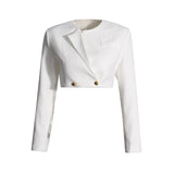 Fongt Casual Suit Female 2024 Summer New Long Sleeve Short Suit Coat Mesh Open Fork Wide Leg Trousers-Outfit