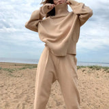 Winter Thick Women Suits 2 Pieces Female Set Tracksuit Turtleneck Sweater & Carrot Jogging Pants Soft Knitted