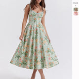 Fongt Women's Clothing 2026 Spring And Summer New Sexy Sling Splicing Print Tie Dress