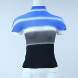 Gradient Waffle Texture High Neck Short Sleeve Top-Outfit