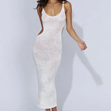 Fongt Windy Holiday Dress Sleeveless Sling Belt Hollow Side Open-Brokered Back Knitted Dress Woman
