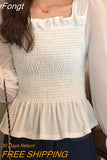 2023 Autumn Square Collar Slim White Shirts Women Sexy Long Sleeve Patchwork Blouses Female Korean Fashion Womens