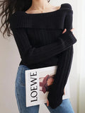 Solid Off Shoulder Knit Sweater-Outfit