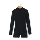 Spring Style Knitted Slim Zipper Long-Sleeved Solid Color Jumpsuit-Outfit