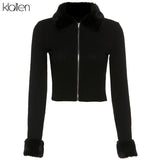 Autumn Women Long Sleeve Plush collar Knitted Sweater Coat Fashion Slim Zipper Solid Office Lady Short Coat Casual