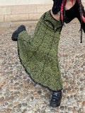 Green Lace Printed Trumpet Long Skirt-Outfit
