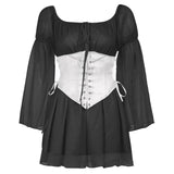 Chiffon Detachable Corset Puff Sleeve Mini Dresses-Outfit