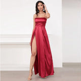 Fongt Fading Braid Open Fork Thin Temperament Commuter Solid Color Sling Dress
