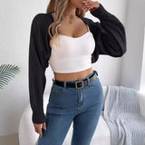 Shooting Autumn And Winter Casual Pure Color Hollow Lantern Sleeve Sweater Coat Women's