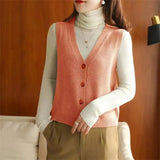 Cardigan Sleeveless Knit Sweater Vests Women Casual V-neck Knitwear Chaleco Coats Basic Colete Single Breasted