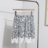 Real Shoot Spice Girl Squin A-Word Skirt Girl Summer Tight High Waist Anti-Walking Light Lace Side Hip Skirt