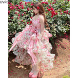 Harajuku Lolita Dress Women Fashion Pink Flower Bow Kawaii Jsk Dresses Girls Elegant Chiffon Backless Korean Sexy Dress-Outfit
