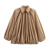 Fongt Women's Explosive Fashion Casual Bubble Sleeve Silk Shirt