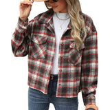 New Lapel Plaid Button Loose Long-Sleeved Woolen Coat-Outfit