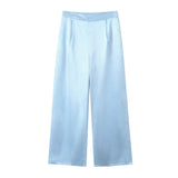 Spring Bowknot Satin Blouse Satin Casual Trousers Set-Outfit