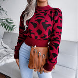 Fongt Real Autumn And Winter Casual Leopard Print Waist Knitted Umbilly Sweater Women's Clothing